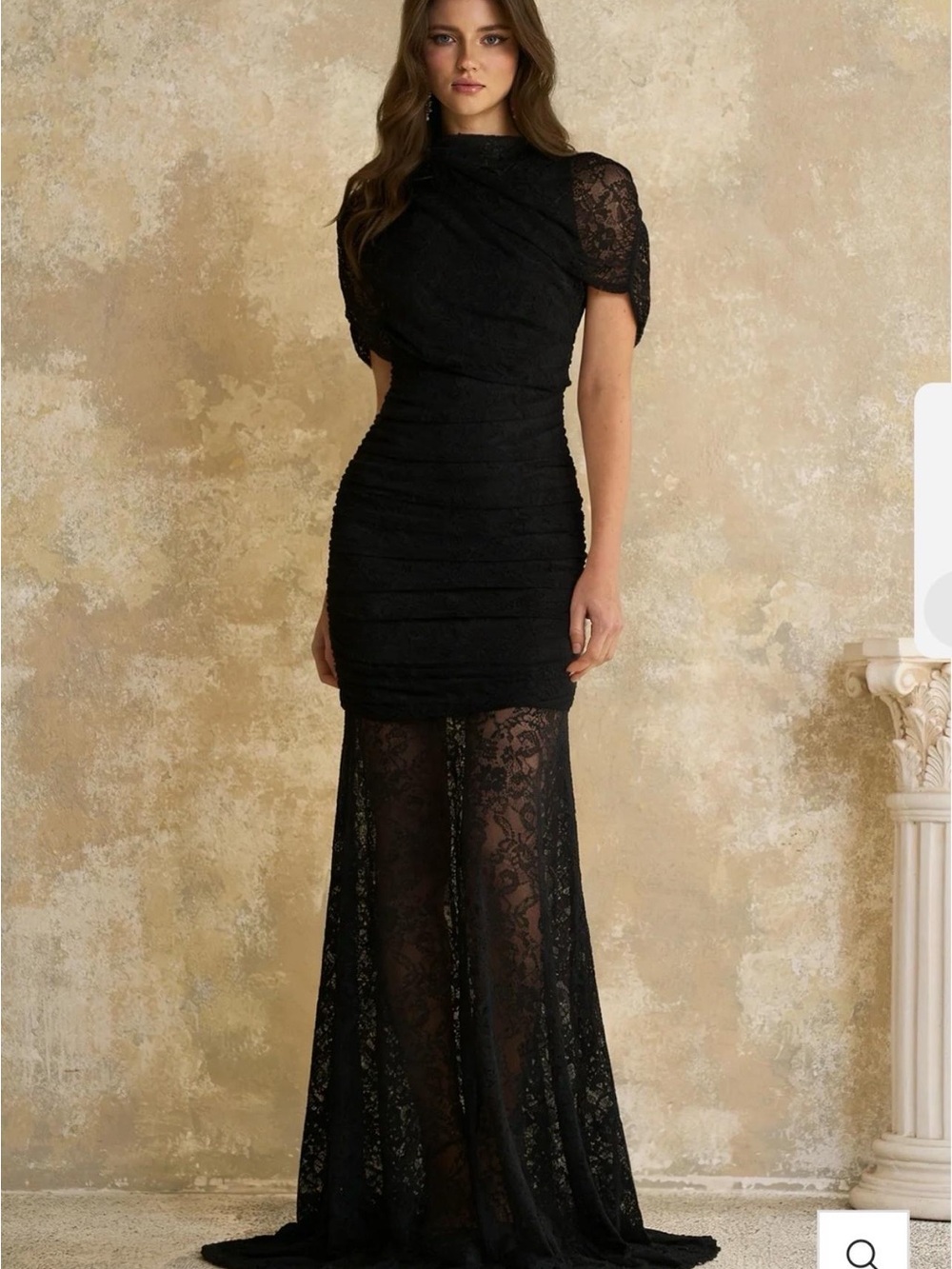 Elegant Black Lace Maxi Dress with Sheer Skirt